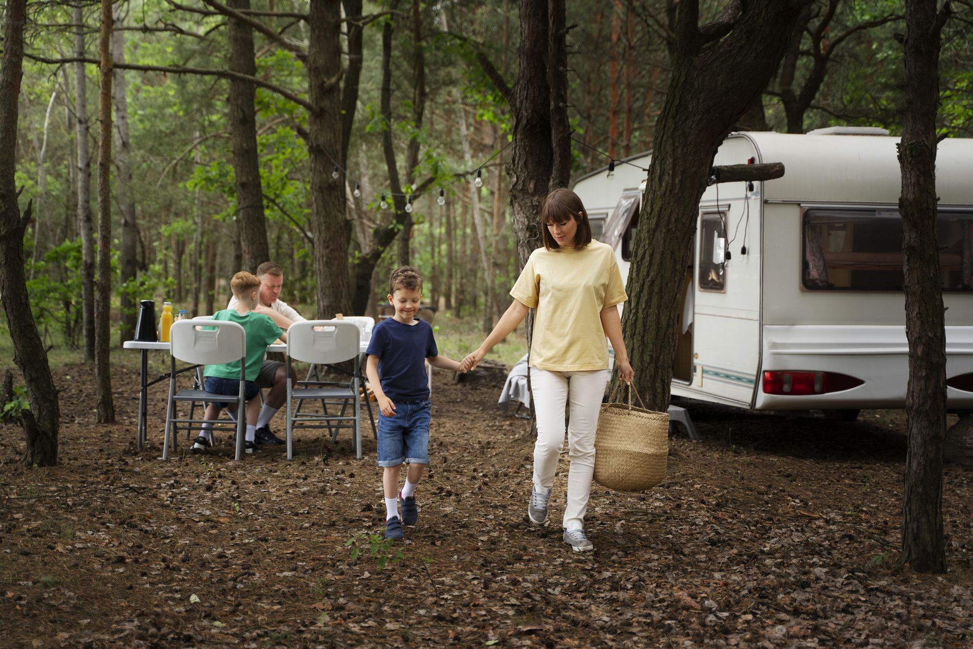 Family enjoying RV camping